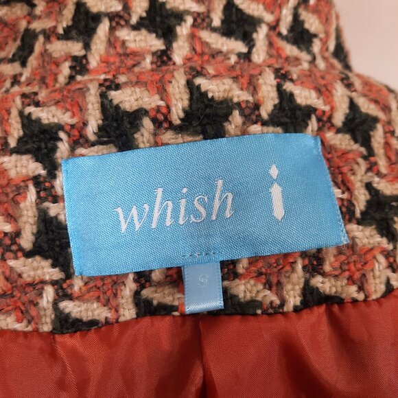 Y2K Belted Mid Length Houndstooth Coat Rust Brown Black Fuzzy Trim Size S - Picture 6 of 8